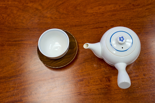 tea pot, ceramic teapot on a background.
