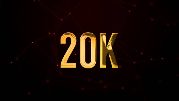 istock Luxury Digital Shiny Golden Glossy Metal Texture 20K Text Effect On Connected Lines Dots Dark Red Background 1861039205