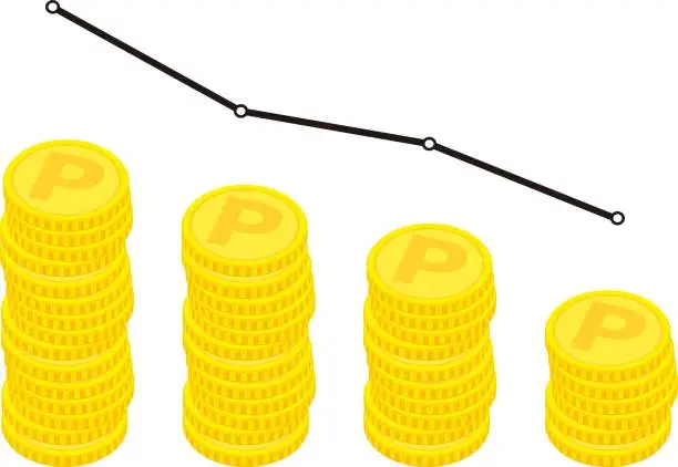 Vector illustration of A downward-sloping graph that can be used for business conditions and the economy / illustration material (vector illustration)