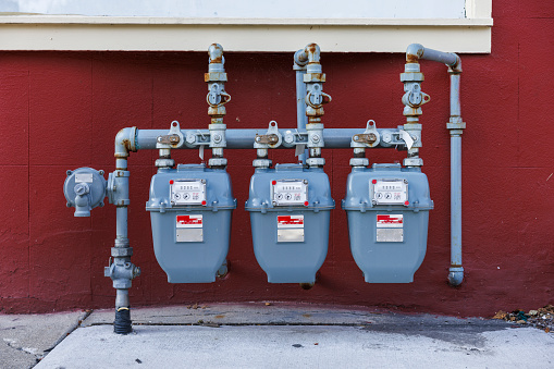 Three gas meters with pipelines provide gas supply to Bangor in Pennsylvania