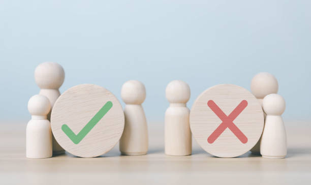 istock wood block people showing check right and wrong. 1861059993
