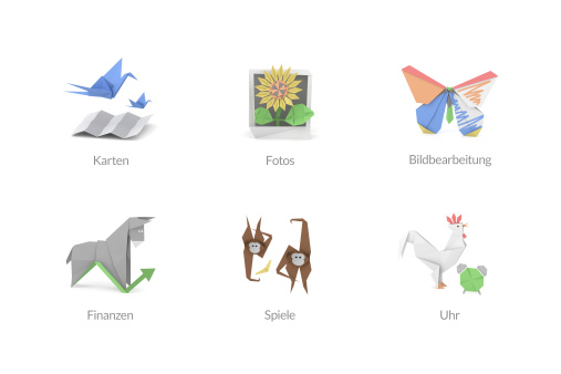 Icons/symbols are displayed as folded paper (origami). Icons are suitable for apps and applications. Isolated from the white background and suitable for cropping.