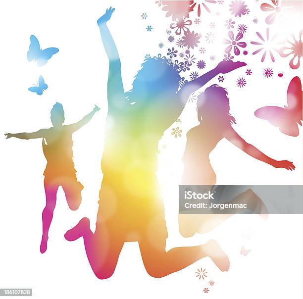 Girls Jumping In The Summer Stock Illustration - Download Image Now - In Silhouette, Dancing, Abstract