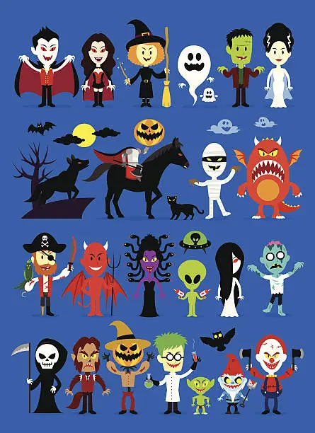 Vector illustration of Monsters Mash Halloween Characters