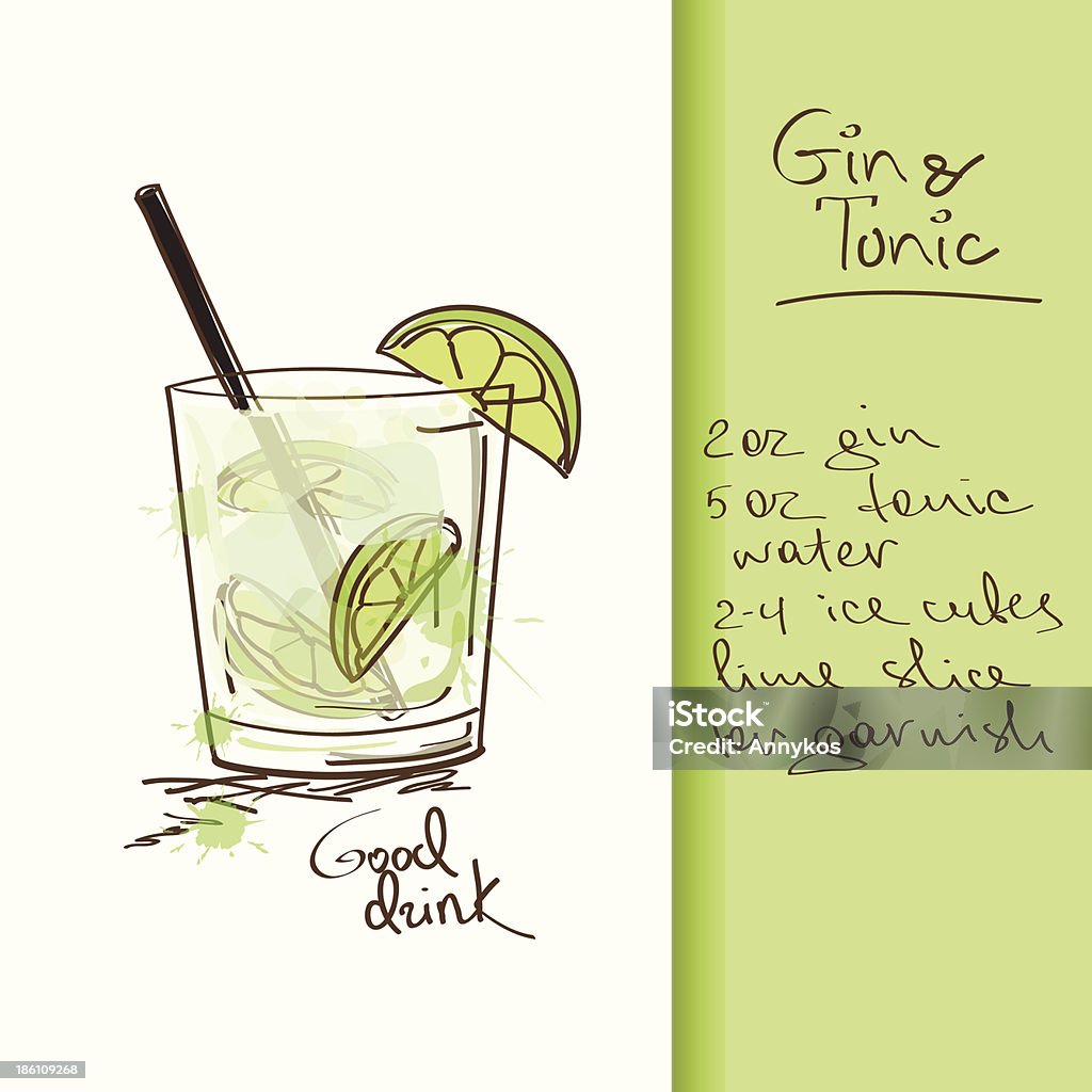 Illustration with Gin and Tonic cocktail Illustration with hand drawn Gin and Tonic cocktail. Included Ai Gin Tonic stock vector