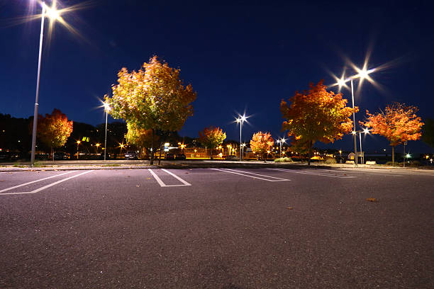 Parking lot in autumn at the harbour of Sundsvall Parking lot in autumn autum light stock pictures, royalty-free photos & images