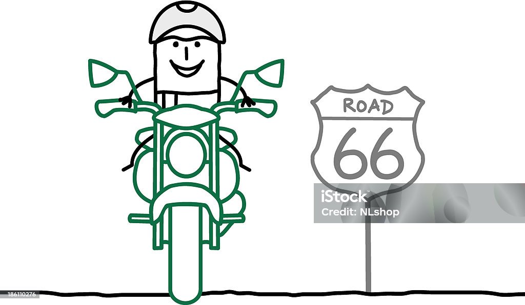 Motociclista en la ruta - arte vectorial de Dibujo libre de derechos