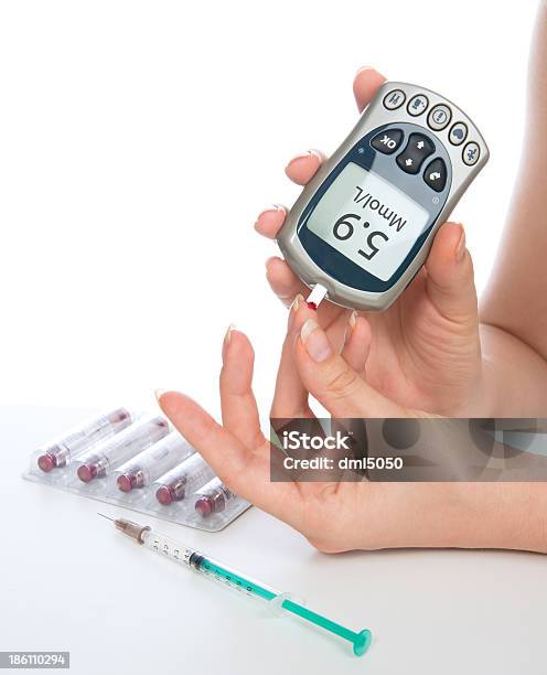 Measuring Glucose Level Blood Test With Glucometer From Finger Stock Photo - Download Image Now