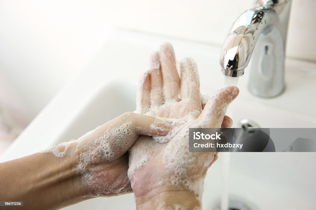 washing hand Washing of hands with soap under running water. Hygiene Stock Photo