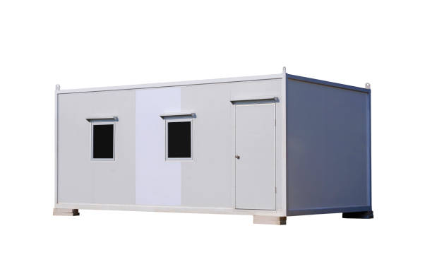 istock White mobile sandwich panel container office for rent and sale isolated on white background with clipping path 1861117541