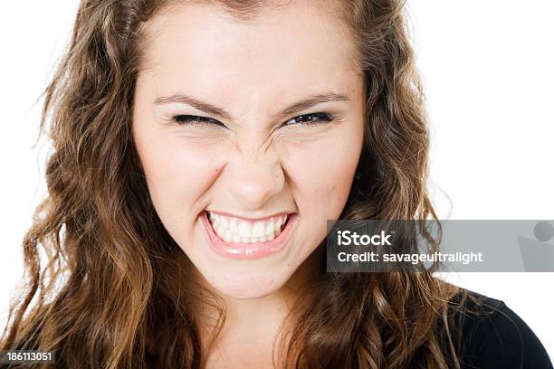 Closeup Of Young Female On White Stock Photo - Download Image Now - Adult, Aggression, Beautiful People
