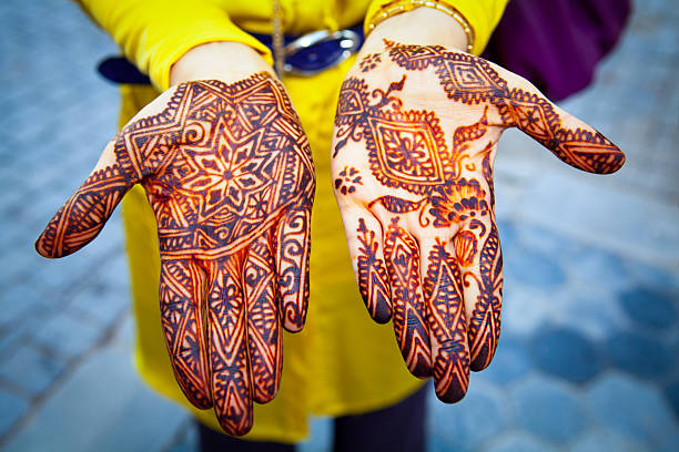 istock Hands painted with henna close up 186115426