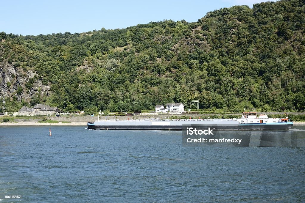 Transport Ship Transport ship at the river Rhine in Germany. Barge Stock Photo