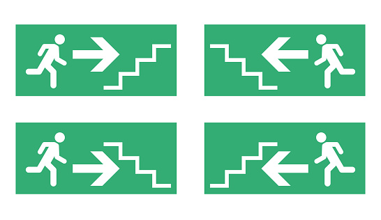 emergency exit and stairs icon,escape,evacuation,direction, pictogram, sign, symbol