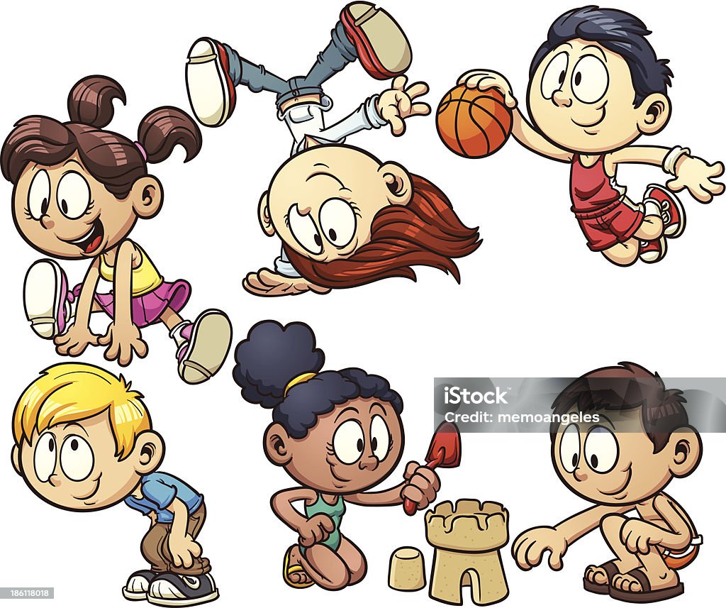 Cartoon Kids Playing Stock Illustration - Download Image Now - Basketball -  Sport, Child, Basketball - Ball - iStock