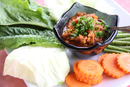 These are Northern Thai Styled, usually served with vegetable. The red one in this photo is \