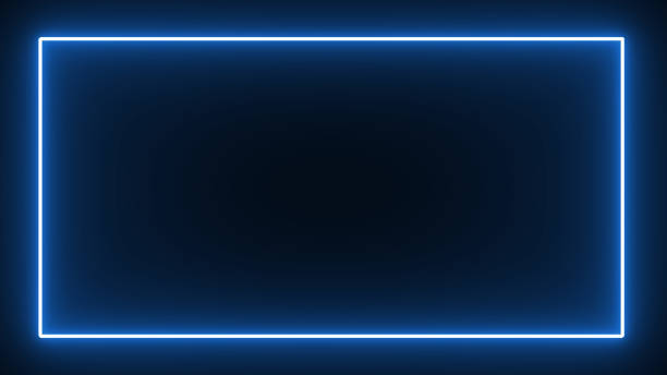 istock Square shaped of the blue glowing frame. Shining , blank, neo border sign. 1861189621