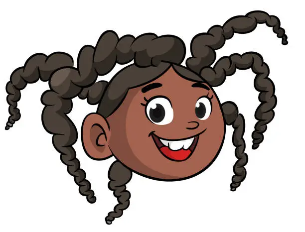 Vector illustration of Cartoon little afro-american girl with dreadlocks. 
Vector illustration of young teenager outlined. Girl head drawing