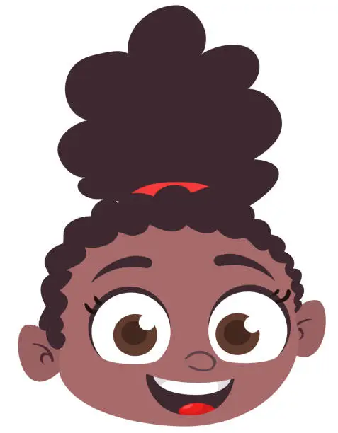 Vector illustration of Cartoon little afro-american girl. 
Vector illustration of young teenager outlined. Girl head drawing