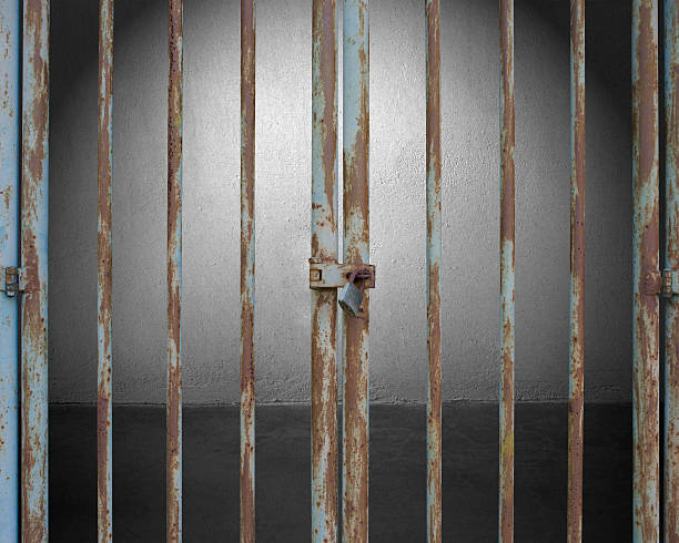istock Locked door with lighting and empty space, concrete wall background 186121444