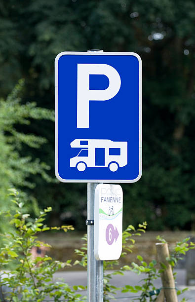Motorhome parking roadsign stock photo