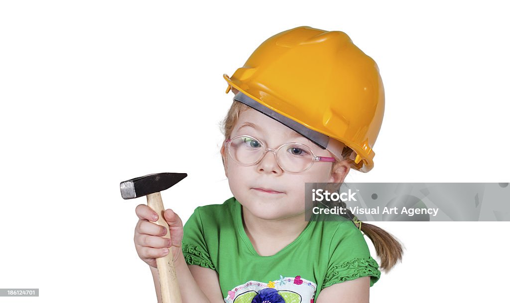 Little Constructor With Hammer In Her Hand Child Stock Photo