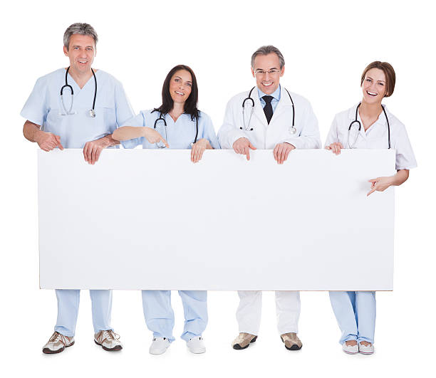 istock Group Of Doctor Holding Placard 186128067