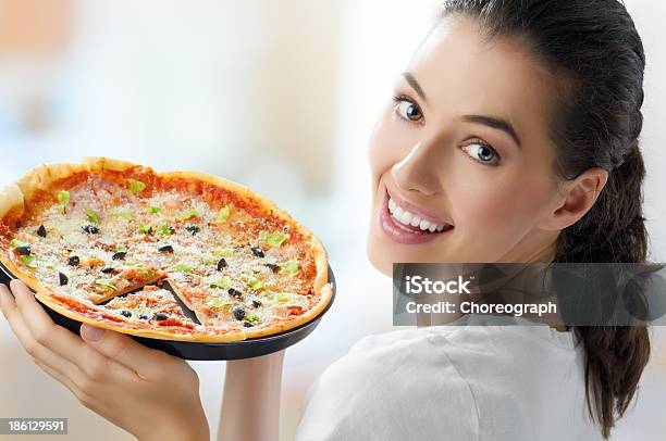 Delicious Pizza Stock Photo - Download Image Now - One Woman Only, Women, Adult