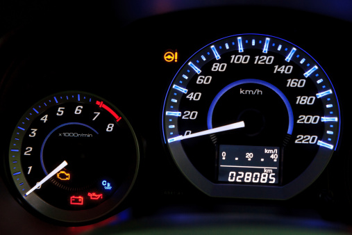 Modern car speedometer  and illuminated dashboard