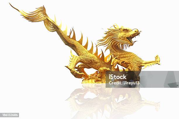 Gold Dragon And Shadow Stock Photo - Download Image Now - Chinese Dragon, Sculpture, Ancient