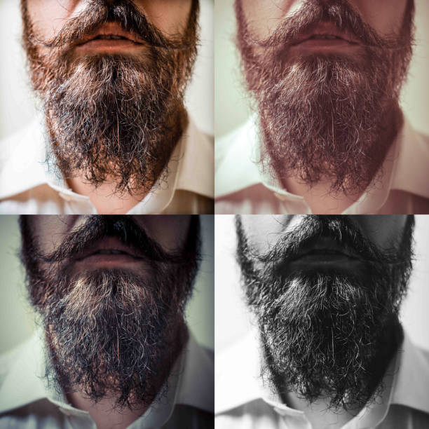 composition of Close up of long beard and mustache man with white shirt