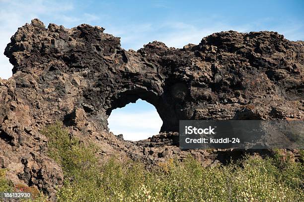 Island Dimmuborgum Am Myvatnsee Stock Photo - Download Image Now - Blue, Grass Family, Gray Color