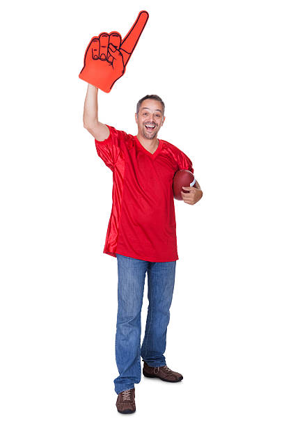 istock Happy Man Wearing Foam Finger 186133934