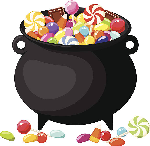 ilustrações de stock, clip art, desenhos animados e ícones de dia das bruxas rebuçados caldeirão de bruxas.  ilustração vetorial. - sweet food sugar vibrant color multi colored
