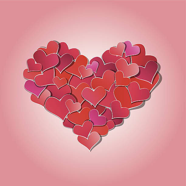 illustrazioni stock, clip art, cartoni animati e icone di tendenza di giorno di san valentino o matrimonio sfondo con cuori coriandoli rosso - heart shape confetti small red