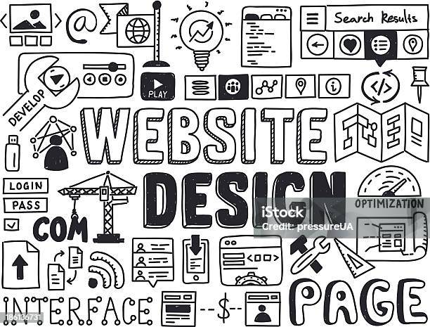 Website Design Doodle Elements Stock Illustration - Download Image Now - Computer Language, Sketch, Coding