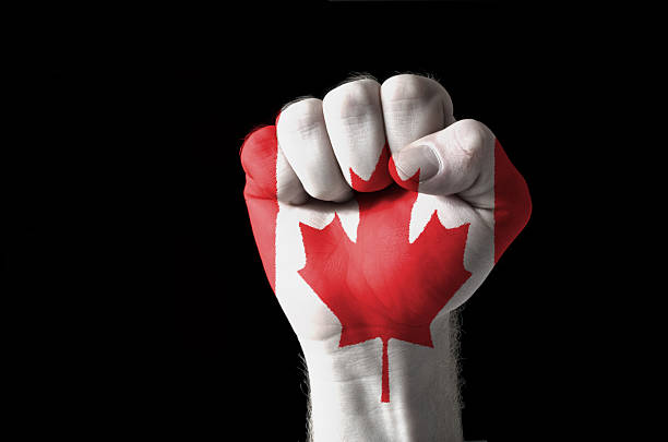 istock Fist painted in colors of canada flag 186137185