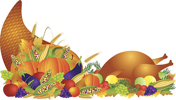 illustrazioni stock, clip art, cartoni animati e icone di tendenza di festa cornucopia e il giorno del ringraziamento turchia illustrazione vettoriale - thanksgiving plum autumn apple