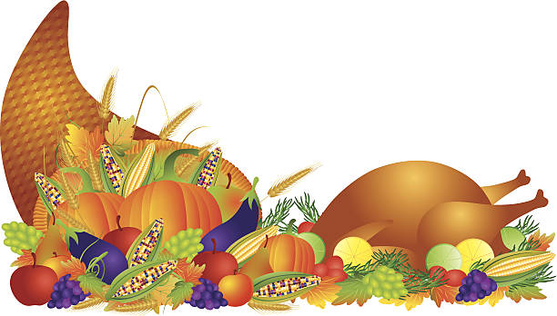 추수감사절 포식하기 풍요의 뿔 및 하띤 벡터 일러스트레이션 - thanksgiving plum autumn apple stock illustrations