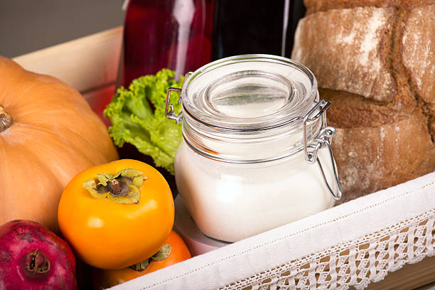 Seasonal Food Items in a Crate stock photo