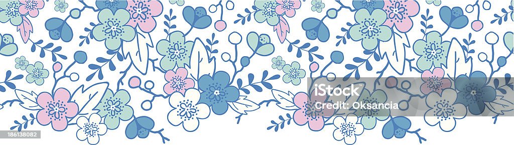 Azul e Rosa Quimono flores sem costura padrão de fundo borda horizontal - Royalty-free Arte arte vetorial