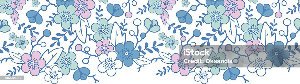 Голубые и розовые цветы в стиле кимоно с рисунком в виде горизонтальной Бесшовный фон границы - Векторная графика Белый роялти-фри