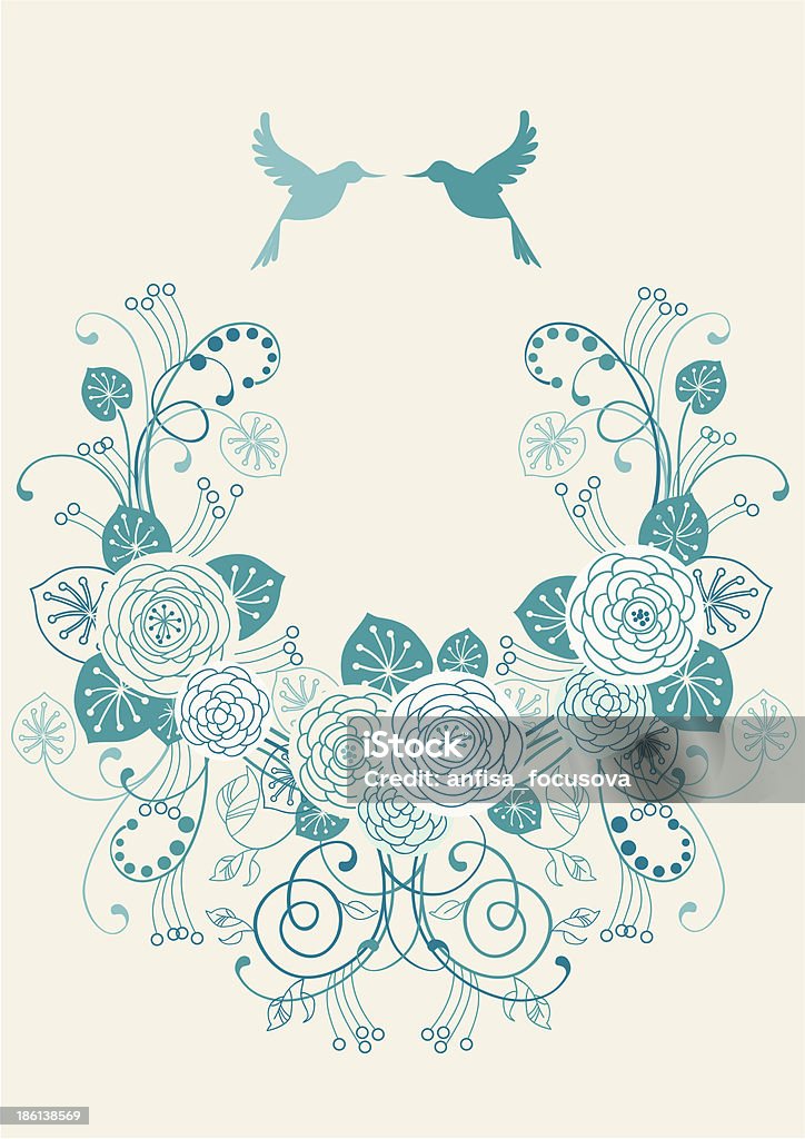 Blume und Vogel-Design - Lizenzfrei Altertümlich Vektorgrafik