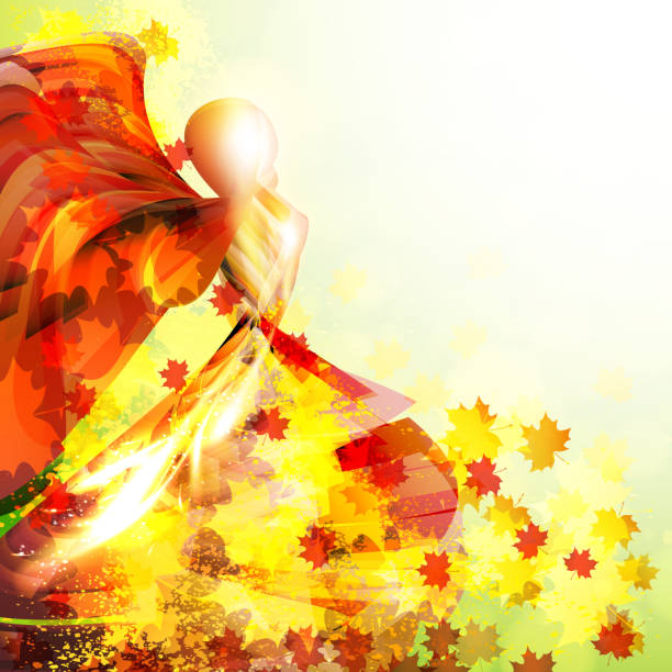 ダンス女性のシルエットで、秋の葉します。 - forest sunbeam tree light点のイラスト素材／クリップアート素材／マンガ素材／アイコン素材