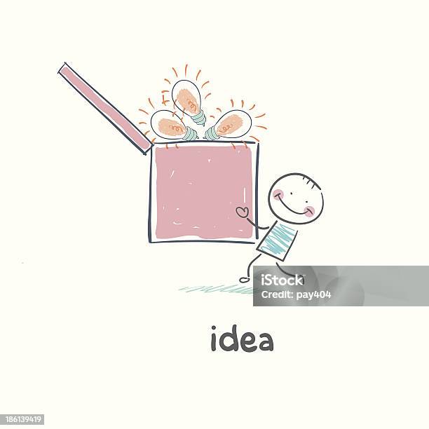 Man Carries A Box Of Ideas Stock Illustration - Download Image Now - Adult, Backgrounds, Blue