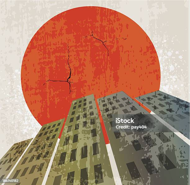 Apocalyptic Ретро Плакат Закат Гранж Фон — стоковая векторная графика и другие изображения на тему Абстрактный - Абстрактный, Архитектура, Башня