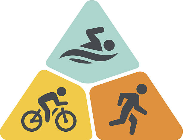 ilustraciones, imágenes clip art, dibujos animados e iconos de stock de triatlón triangle - triatleta