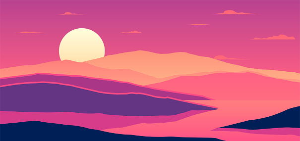 Abstract mountain landscape background with pink magenta colours design