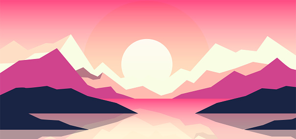 Abstract mountain landscape background with pink magenta colours design