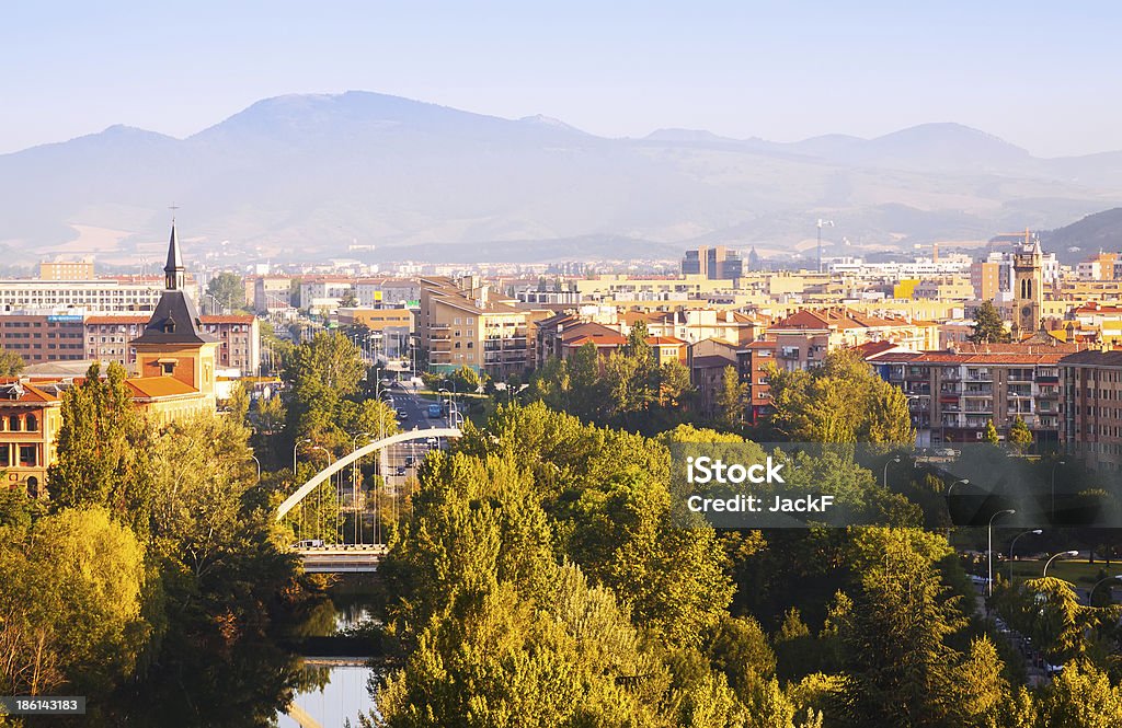View of Pamplona with bridge over Arga View of Pamplona with bridge over Arga. Navarre Pamplona Stock Photo